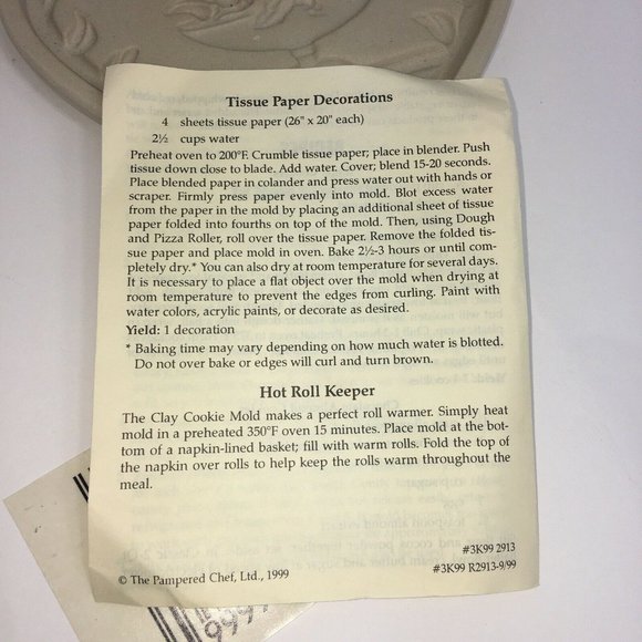 Pampered Chef Clay Cookie Mold Come To The Table Heart Vintage 1999 Baking Cook - Picture 7 of 12